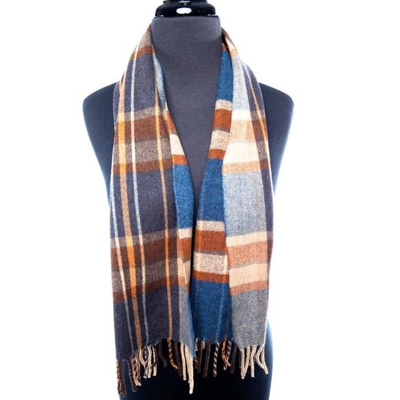 Vtg Pure Wool Blue Plaid Scarf Made In West Germany Saks Fifth Avenue 100% Wool - Picture 1 of 5